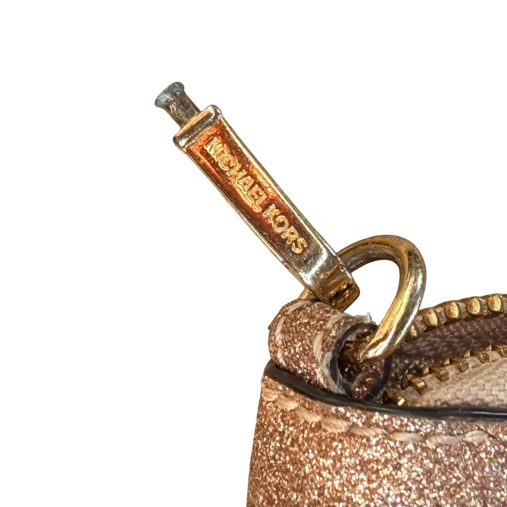 Michael Kors Wallet Rose Gold Glitter Zip Around Continental Wristlet Large Glam